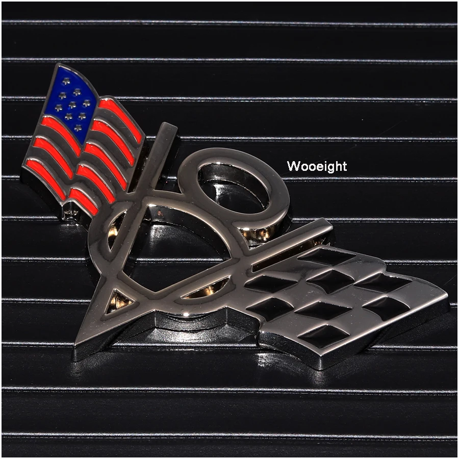 Wooeight 3D Metal V8 Emblem Badge American Flag Car Sticker Fender Tailgate Styling For Ford Chevrolet Keychain Trunk Key Ring  (4)