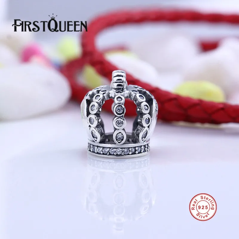 

FirstQueen Authentic 925 Sterling Silver Bead Charm Fairytale Crown & Clear CZ Beads Fit Original Bracelets & Bangles Jewelry E