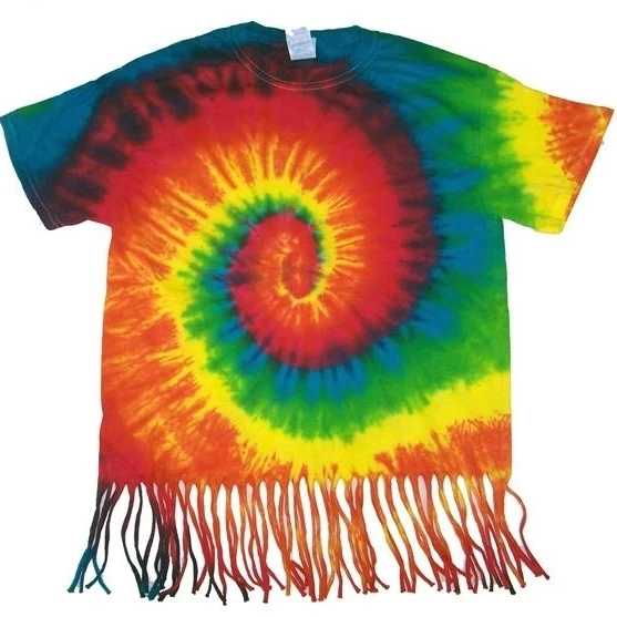 SM RAINBOW SWIRL FRINGED WOMENS TYE DYED T-SHIRT hippie tie die novelites #F01
