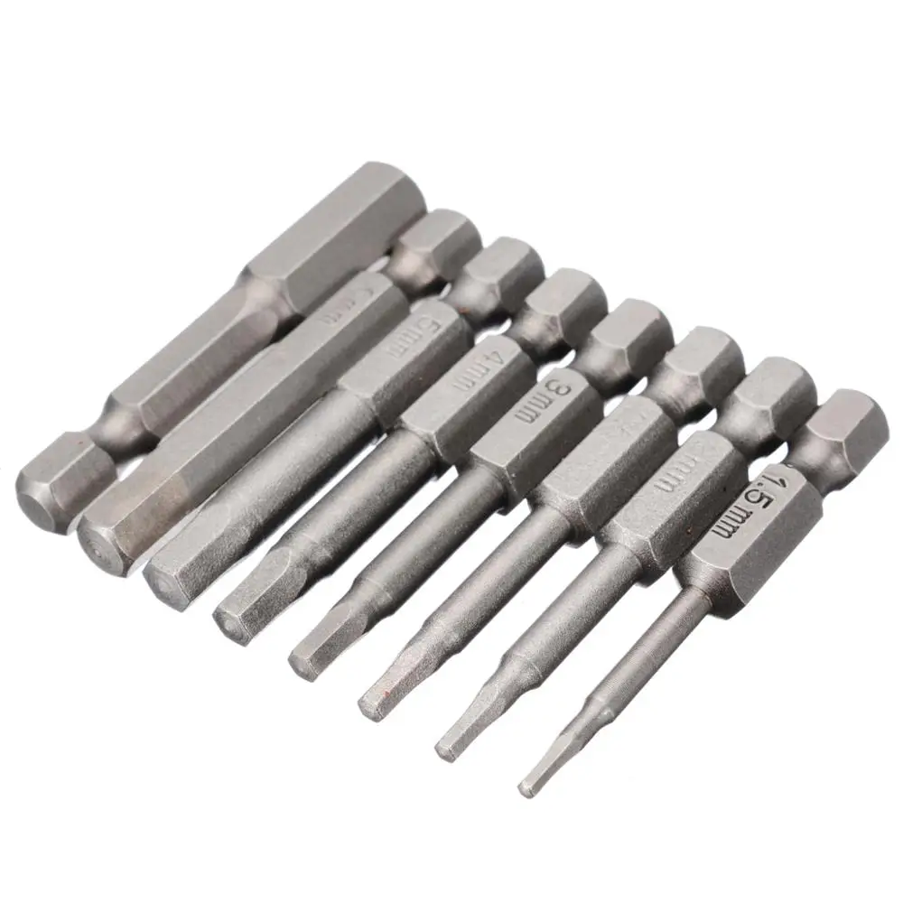 8Pcs 1/4'' Hex Shank Magnetic Hex Head Screwdriver Bits Safety Tool Set 50mm ABE 8Pcs 1/4'' Hex Shank Magnetic Hex Head Screwdriver Bits Safety Tool Set 50mm ABE