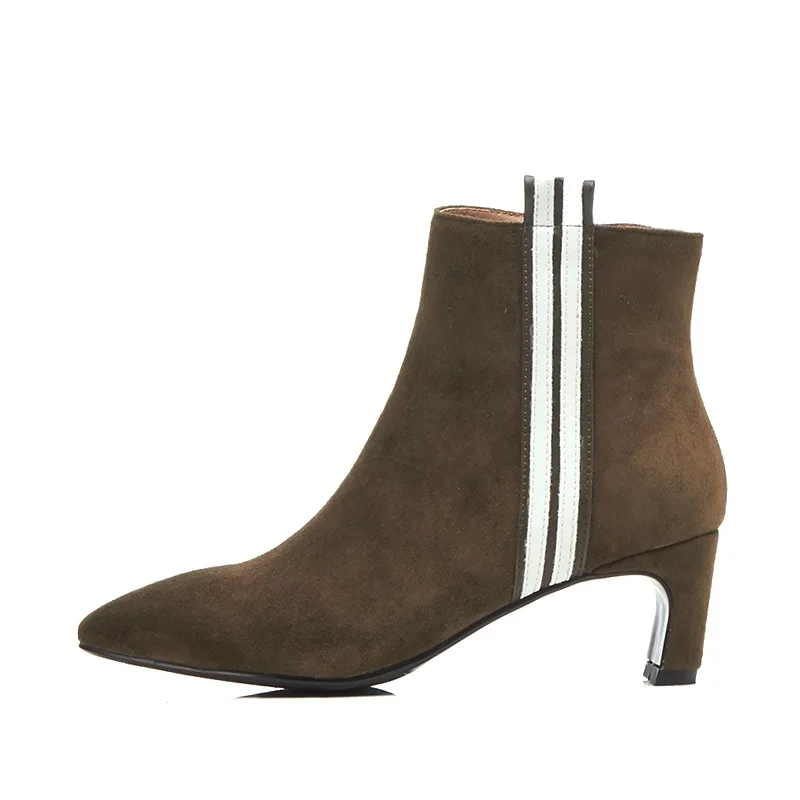 Zipper Égérie 2018 Sexy Haute Mélangées Taille Nouvel khaki Mode Couleurs Bout Pointu Enfant Bottines Grande Style Femmes En Étrange Daim Black Chaussures 7EqUr7