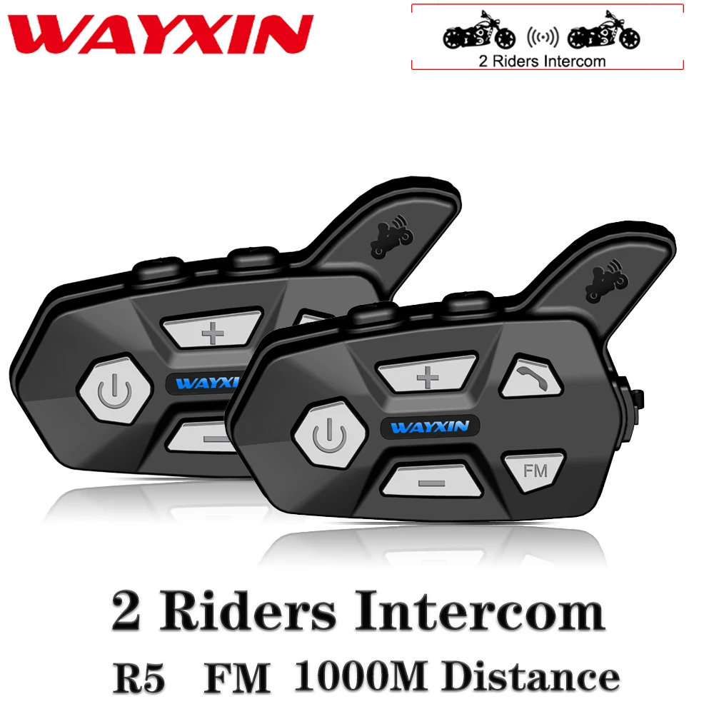 WAYXIN 2 шт Bluetooth домофон 2 Rider FM мотоциклетный Bluetooth шлем домофон 1000 м мото переговорный шлем гарнитуры домофон R5