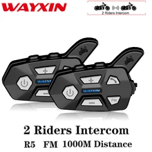 WAYXIN 2 шт Bluetooth домофон 2 Rider FM мотоциклетный Bluetooth шлем домофон 1000 м мото переговорный шлем гарнитуры домофон R5