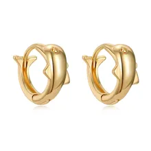 1 пара, милые Креативные маленькие серьги-кольца с дельфинами и звездами, простые блестящие золотые полые круглые серьги в форме цветка, ювелирные изделия E662