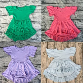 

Unique Baby Girl Hot Sale Sleeve High Low short sleeve high low top 100% Knit Cotton Kid Dress Baby Colorfull Sleeves Shirt