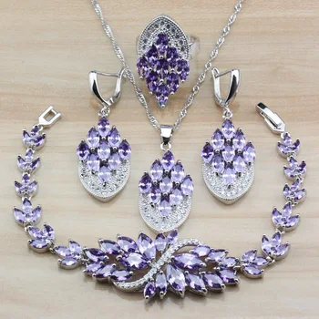 

Top Quality Natural Purple Crystal Women Costume Wedding Jewelry Sets And Independent Gift Box