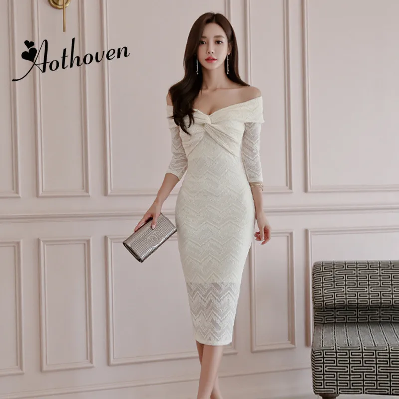 2018 Autumn Plus Size Solid Christmas Dress Women White Three Quarter ...