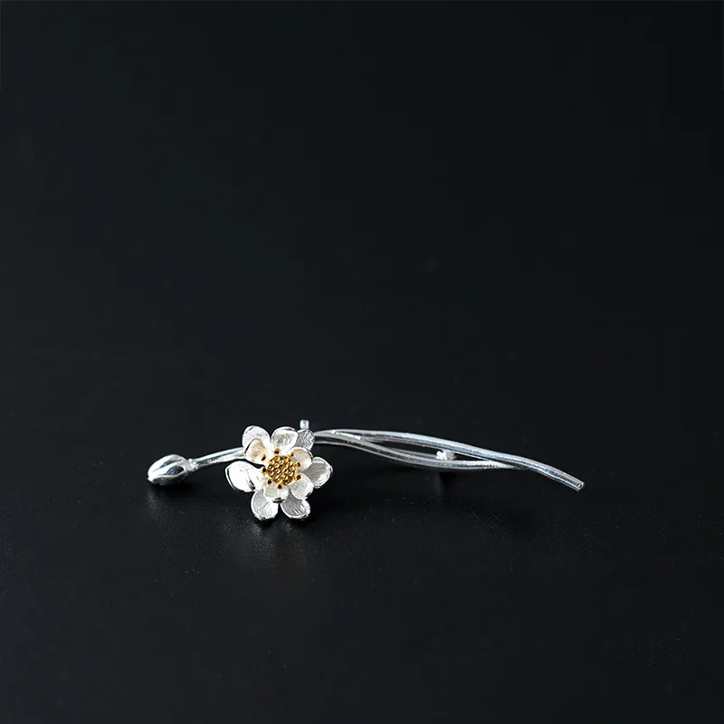 

925 sterling silver lotus flowers brooches silver handmade 925 women men collar brooches party pectoral jewelry for charms gift