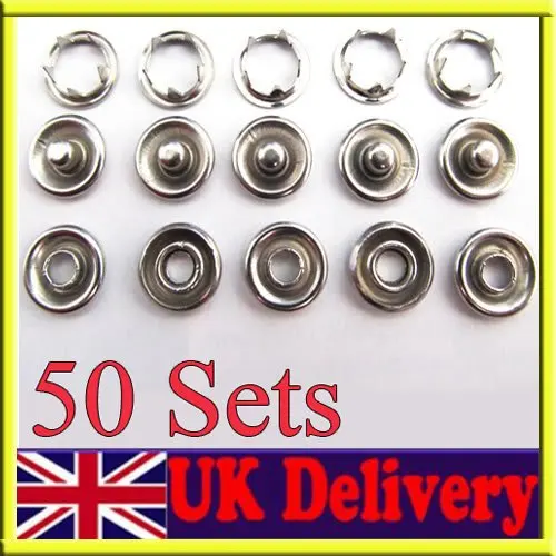 

Hot 50 Set Metal No Sewing Press Studs Buttons Snap Fastener 9.5mm