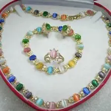 Очаровательное милое многоцветное ожерелье с опалом браслет серьги кольцо набор кварцевые тонкие позолоченные Свадебные широкие часы крылья королева