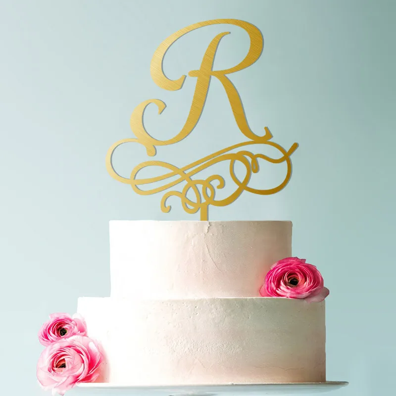 Topper de pastel de boda con letra r, topper de pastel de madera rústica  personalizado, inicial dorada - AliExpress