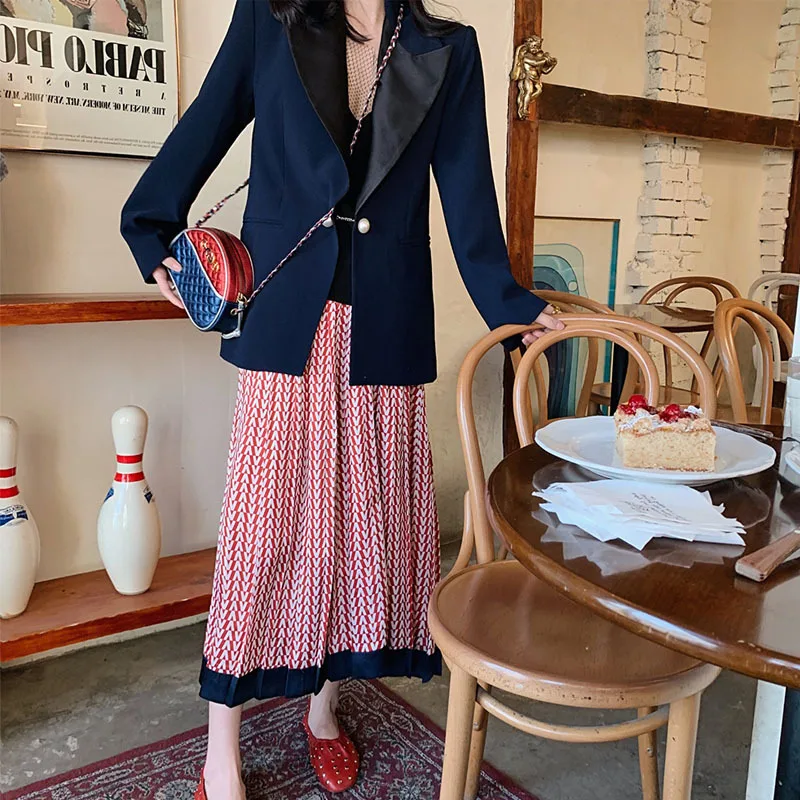 

Long Herringbone Half-length Skirt and Pleated Skirt In Spring of 2019 Fashion Mid-Calf Plaid Skirts Women