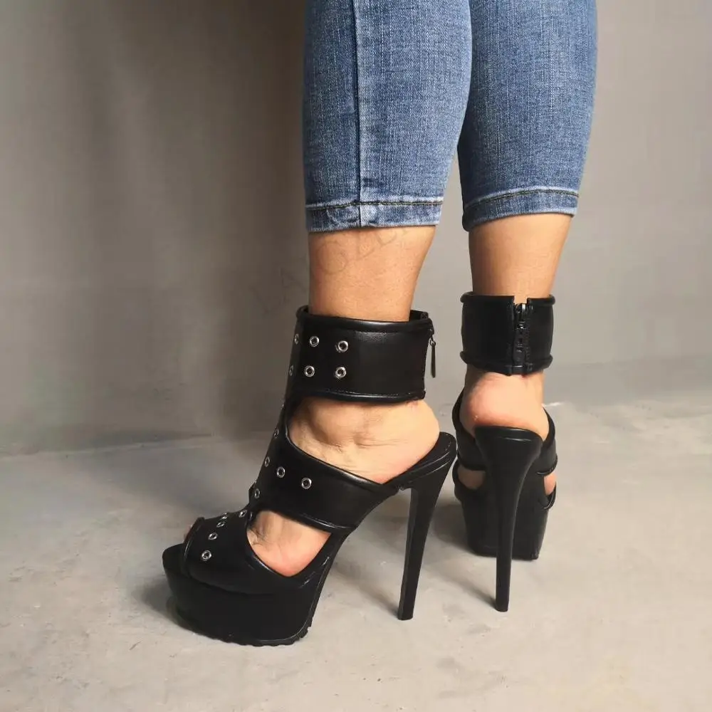 LAIGZEM Women Sandals Gladiator Fuax Leather High Heels Sandals Party Ladies Handmade Sandalia Zapato Shoes Woman Big Size 34-52 (5)