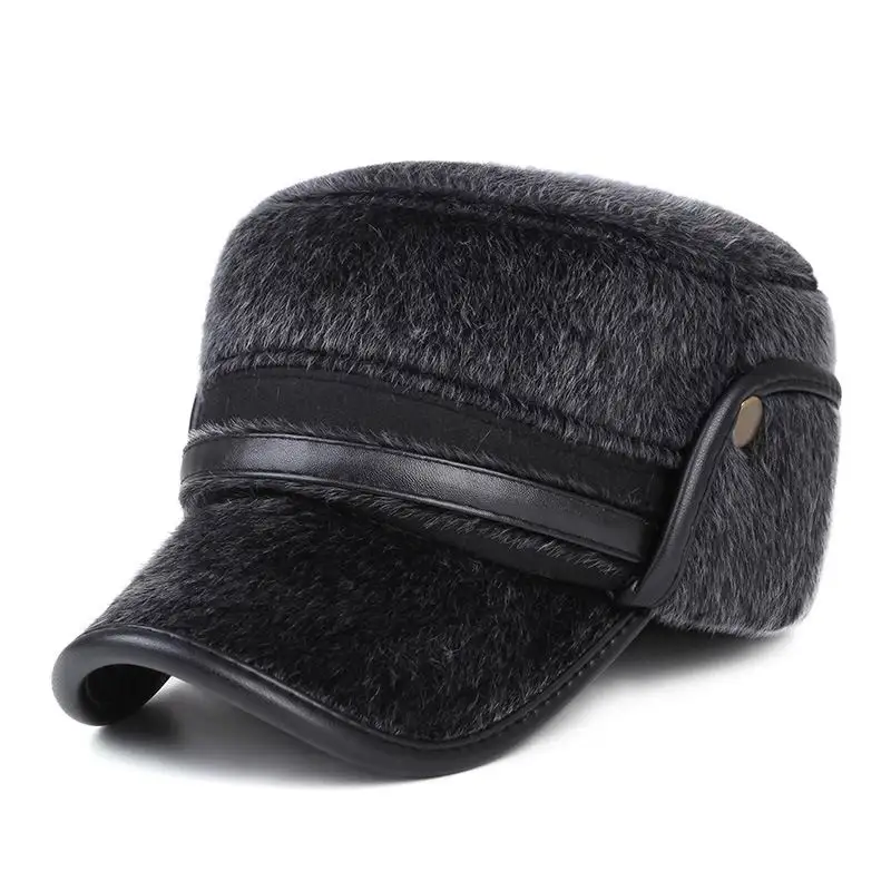 Kagenmo, осенняя и зимняя модная мужская меховая бейсболка, толстая норковая меховая шапка с защитой ушей, сохраняющая тепло, с ушным козырьком, мужской зимний козырек - Цвет: B