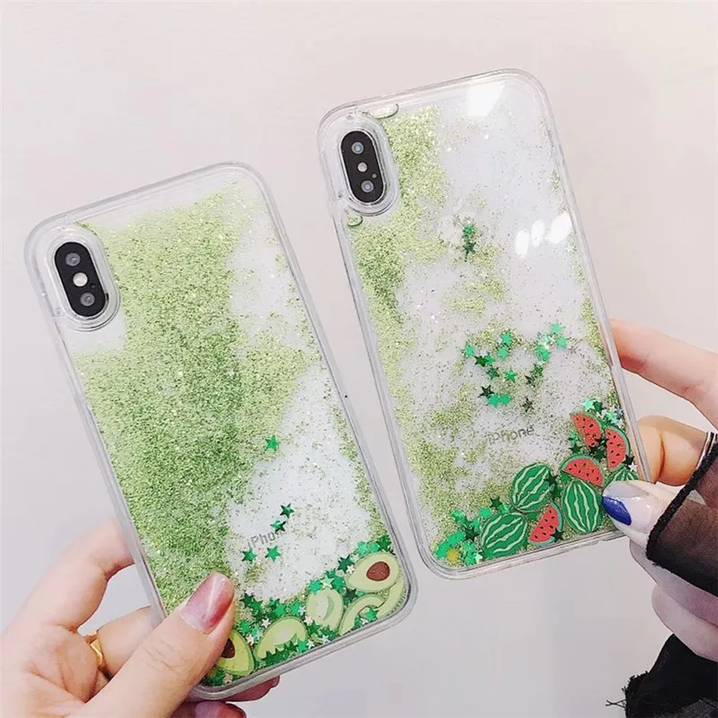 Блестящий милый чехол с зыбучим песком и КАКТУСОМ из авокадо для iPhone XS MAX X S XAMAX XR 6 1