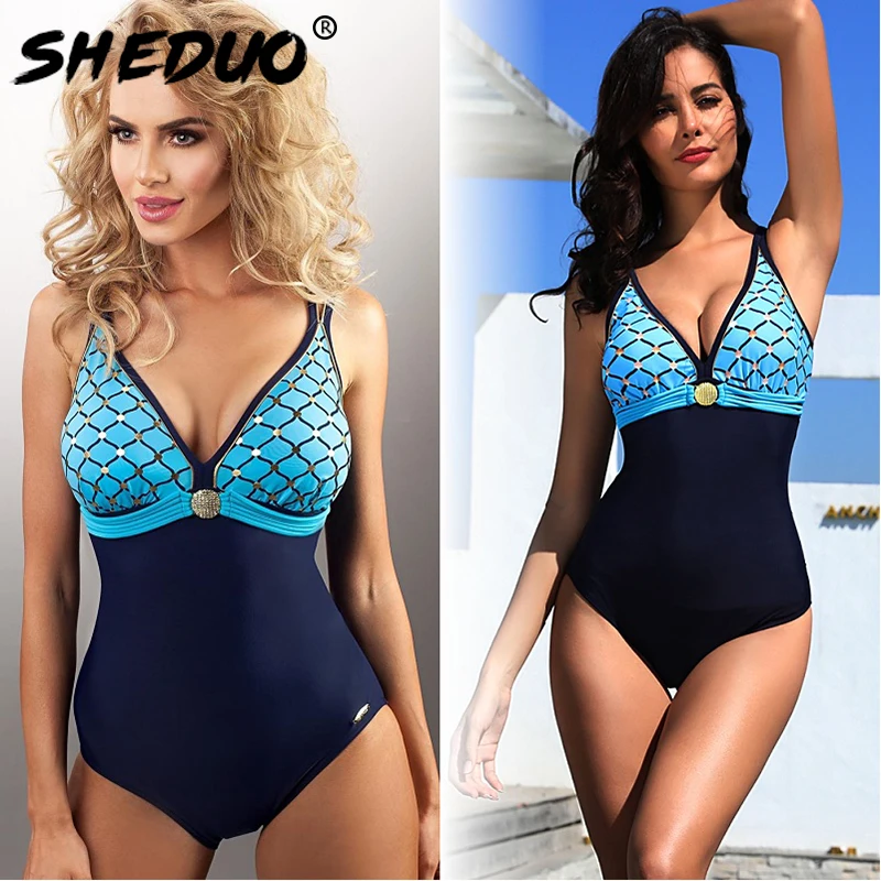 Billige One piece Bademode für Frauen Meerjungfrau Print Backless Badeanzug Monokini Sexy Badeanzug mit Tiefem V Strand Schwimmen Anzug Neue ankunft