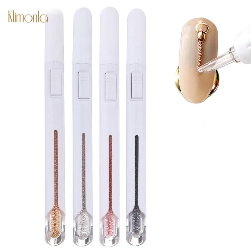 

New 1pcs Nail Art Dotting Pen With Steel Beads Rhinestone Handle Painting Pen For Nail Decoration Tips Gold/Sliver/Rose/Black