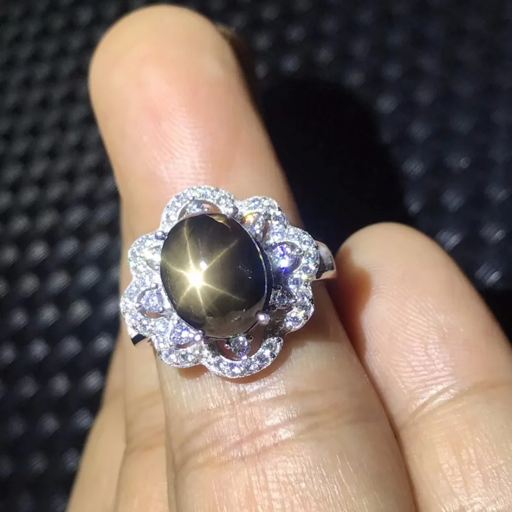 Кольцо из натурального Sapphire Star сертификат подлинности 925 серебра размер на заказ