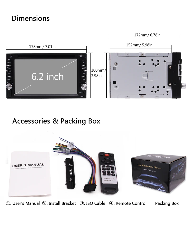 6,2 "сенсорный экран стерео Bluetooth автомобиля Радио DVD плеер двойной 2 Din Сабвуфер USB SD 1080 P видео руль управление + камера