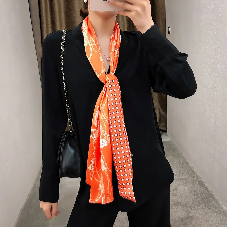  New Design Rope Tassels Brand Scarf Double-deck Twill Scarf For Ladies Head Silk Scarves Wraps Wome