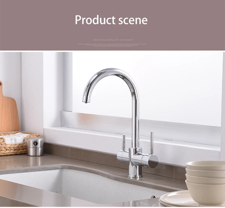 Beige bending Drinking Water Purification Tap Kitchen sink mixer Design 360 Degree Rotation filtered Kitchen Faucet Dual Handle