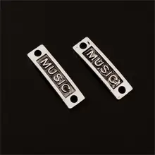 10 pçs prata cor música palavras encantos letras conector pulseira artesanal colares jóias acessórios 10x35mm a424