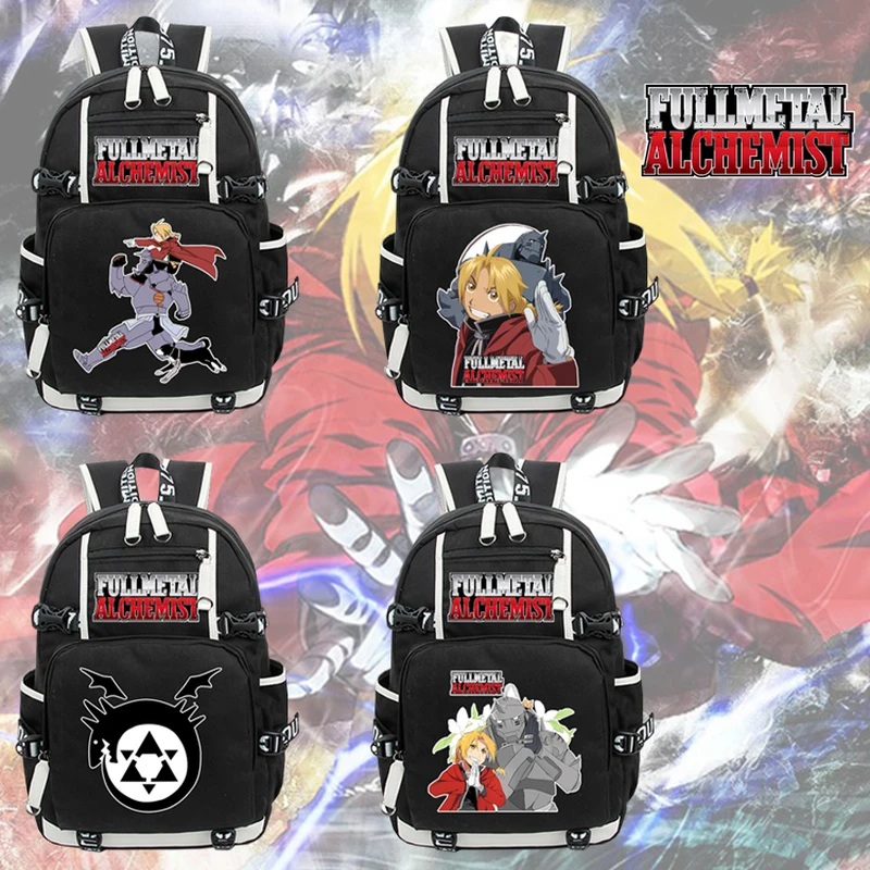 

Anime Fullmetal Alchemist Backpack canvas student schoolbag Rucksack packsack laptop bag swagger bag cosplay zipper shoulder bag