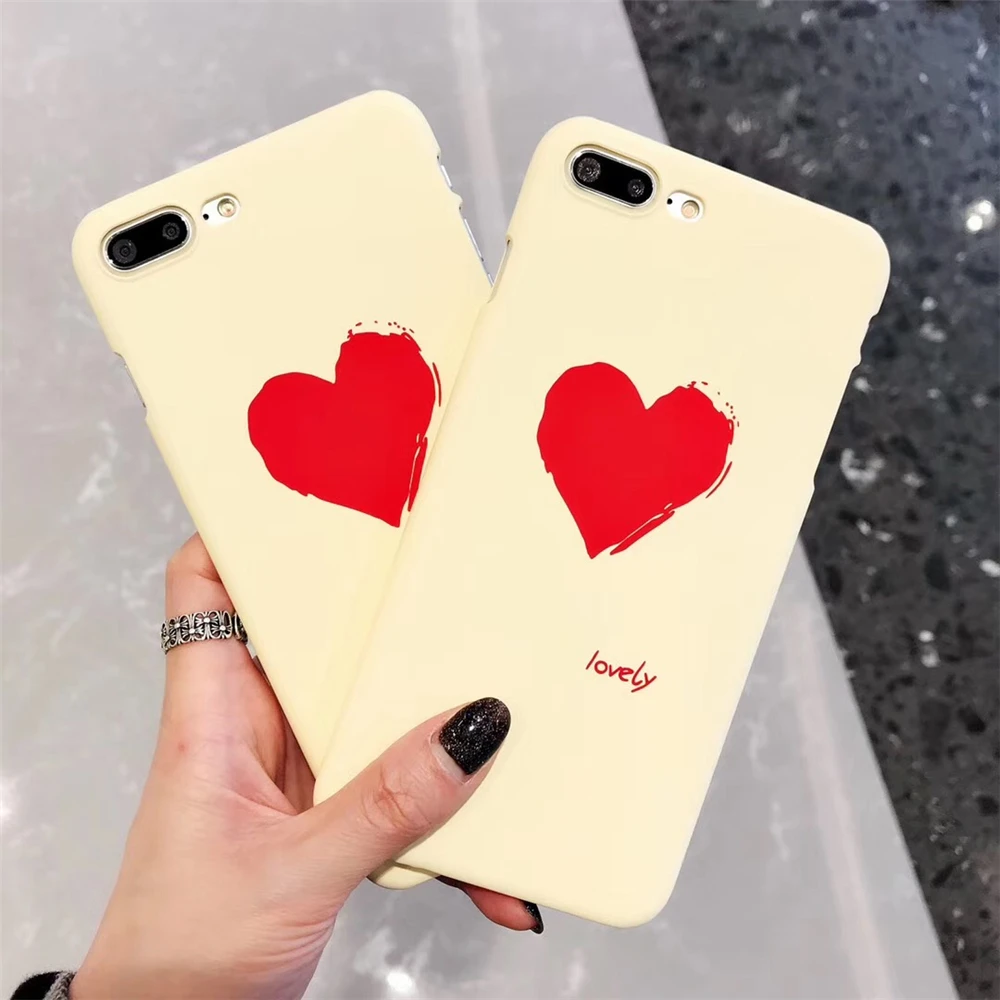 Candy Color Phone Case for Iphone 8 Korean Cute Simple Red Big Love Heart Couples IPhone 8+ Hard Pc Matte Back Cover |