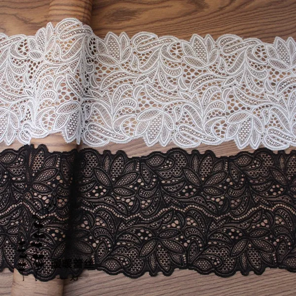 

5Yards Flower Pattern White Black 17cm Width Beautiful Elastic Lace Trims Ribbon Stretch Lace Trim Sewing Craft DIY Garment