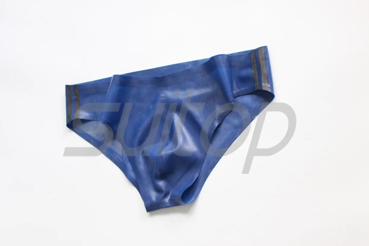 Suitop men's Lattex underwear rubber briefs in Main Blue and Black Trim mens underwear