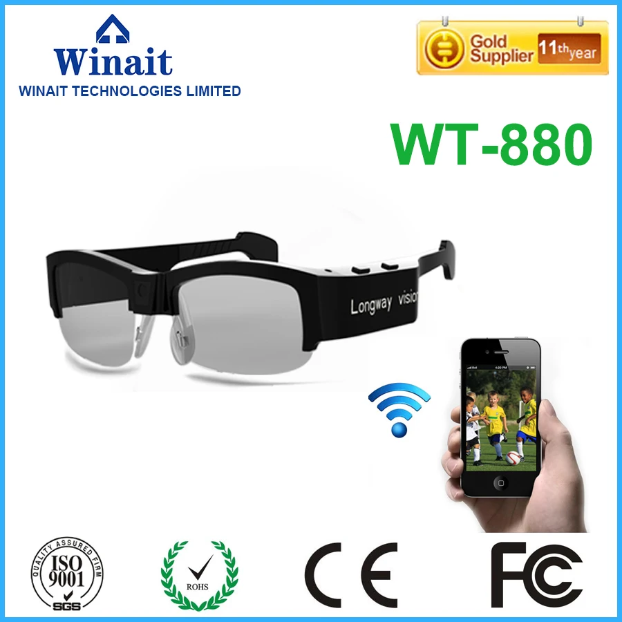 ФОТО winait 2016 hot sell wifi camera sunglasses with 3MP cmos sensor and HD720p video wifi camera sunglasses free shipping