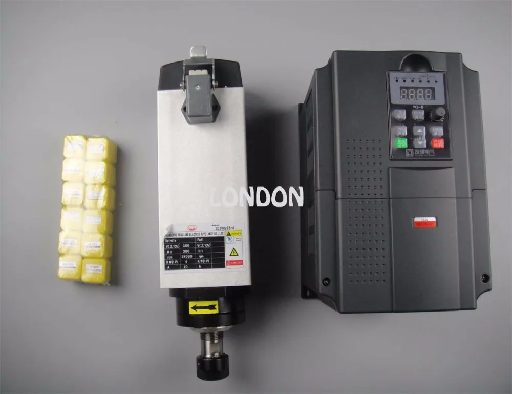 

4KW square ER20 AC380V air cooling spindle with 4KW matched VFD inverter+12 pieces ER20 collets