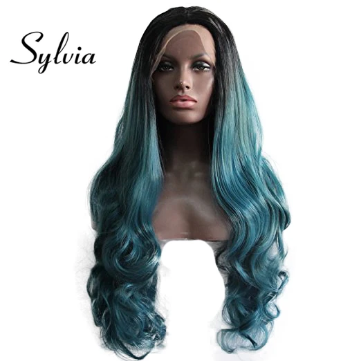 

Sylvia Dark Green Synthetic Lace Front Wigs With Dark Roots Body Wave Middle Part Long Heat Resistant Fiber Hair For Women
