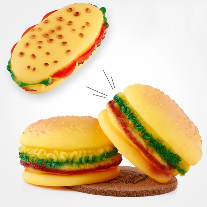 

Funny Dog Toy Realistic Hamburger Squeaky Toys For Small Medium Dogs Anti-depression Safe Non-toxic Pet Toy For Puppy Supplies