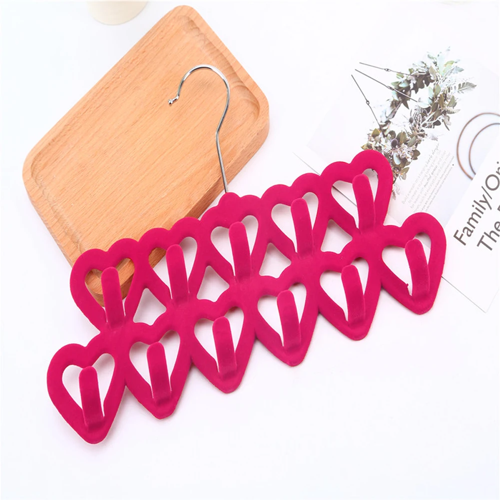 5Pcs 11 Hooks Heart Shaped Portable Easy Use Home Non Slip Holder Multifunction Flocking Antirust Scarf Hanger Practical