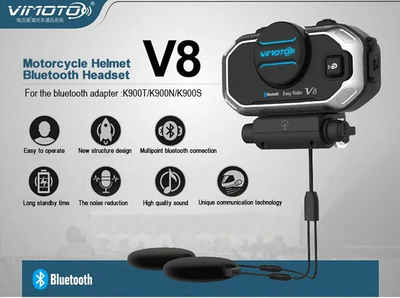 Английская версия Easy Rider vimoto V8 шлем Bluetooth гарнитура мотоцикл стерео наушники для мобильного телефона и gps 2 способ радио