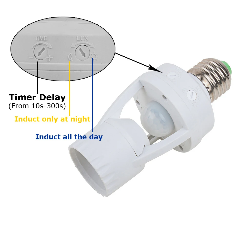 E27 светильник с датчиком движения, контрольный таймер, 110 В, 230 В, 220 В, E27, держатель лампы, ИК инфракрасный датчик индукции человека, датчик движения