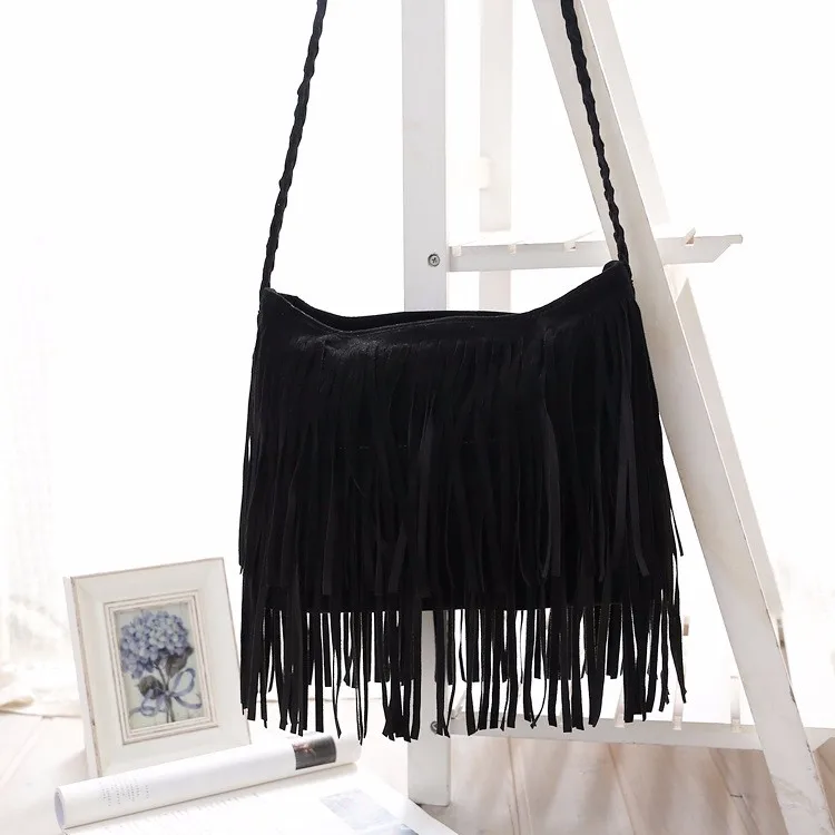 Hippie Suede Fringe Tassel Messenger Bag Women Hobo Shoulder Bags Crossbody Handbag (7)