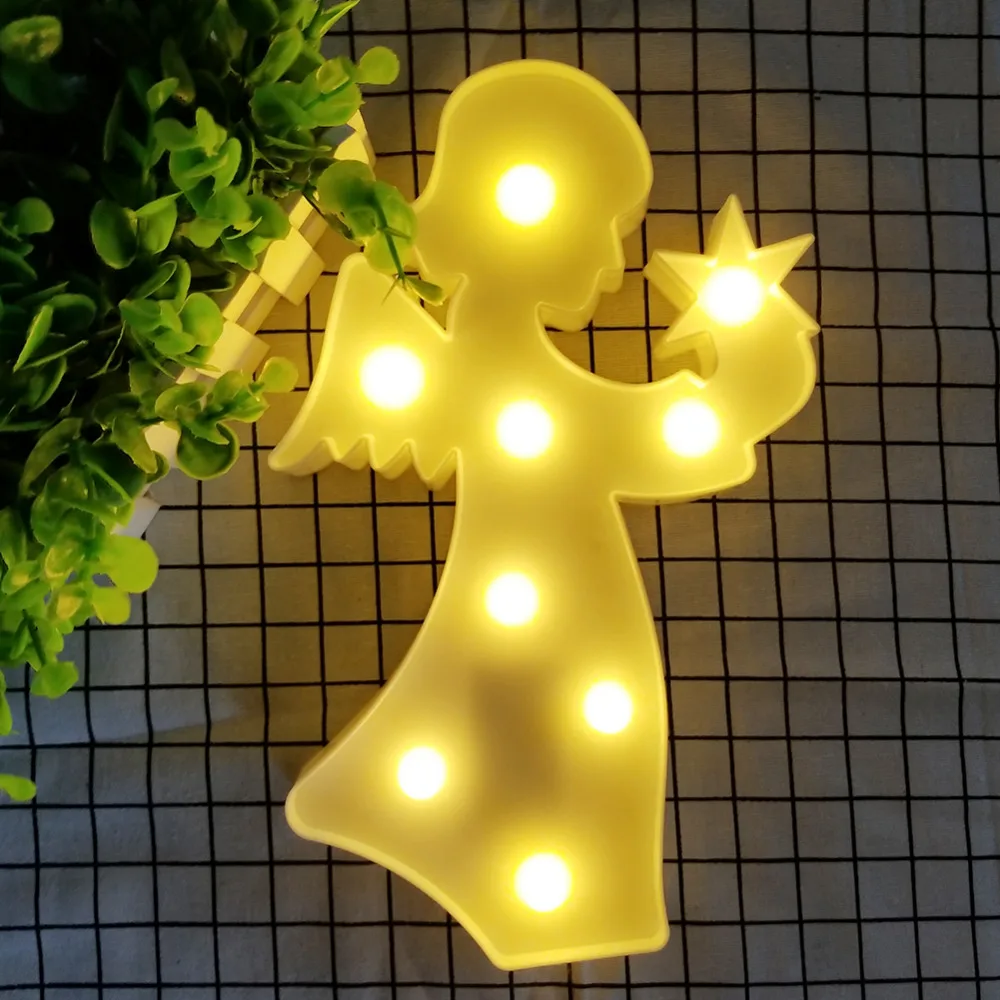 Foxanon 3d انخيل led رسالة ليلة ضوء الجدول الإضاءة الجدار مصباح غرفة نوم خزانة المنزل الديكور زفاف داخلي طفل طفل هدية