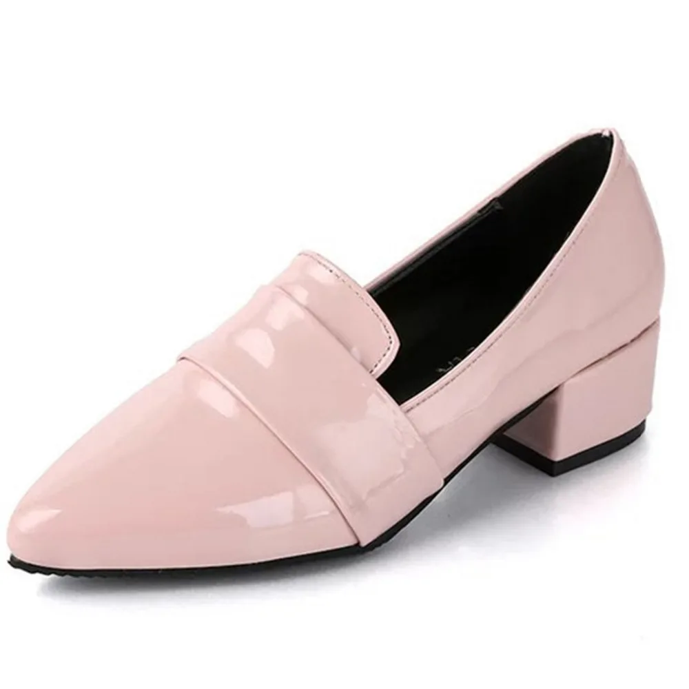 

High Quality Women oxford shoes Patent Leather Brogue Loafers Brand Slip-on Mid Heels Office Block Heel Creeper Pointy Toe Shoes