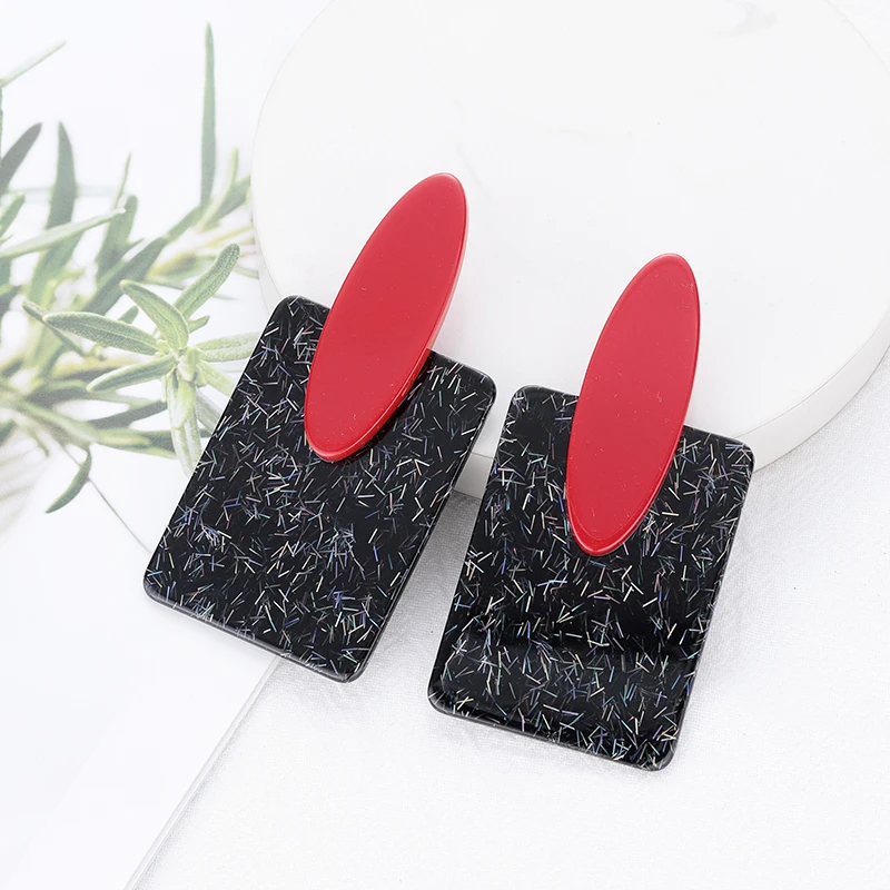 

New Trendy Acrylic Earrings for Women Square Stitching Candy Color Drop Dangle Earring Elegant Resin Jewelry Accessories Brincos