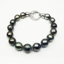 9-11,5 мм натуральный цвет настоящий с Таити жемчужный браслет 925 серебро 7,8"