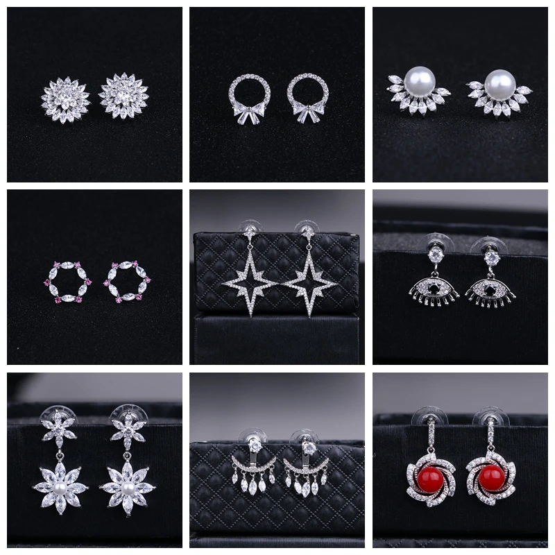 

WEIMANJINGDIAN New Arrival Various Designs Cubic Zirconia CZ Crystal and Shell Pearl Stud Earrings for Women in High Quality