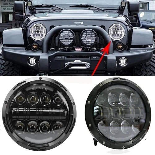 2X7 дюймов круглый светодиодный фары H4 проекционные фары комплект для Jeep JK ваз 2121 Лада Нива 4x4 - Цвет: black