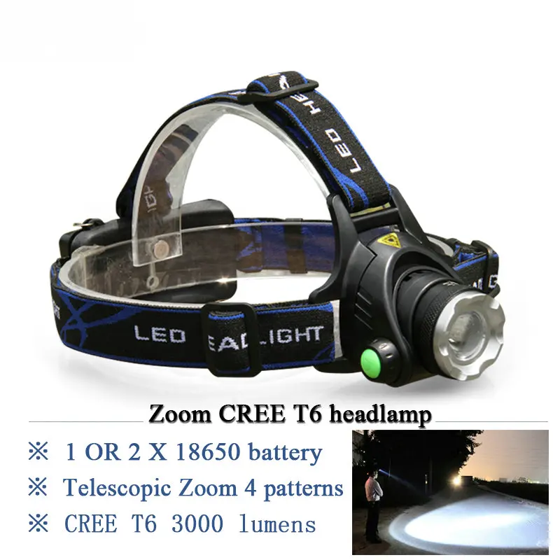 Linterna 2000 люмен фонарь с зумом cree xm l t6 светодиодный налобный 18650 перезаряжаемый на