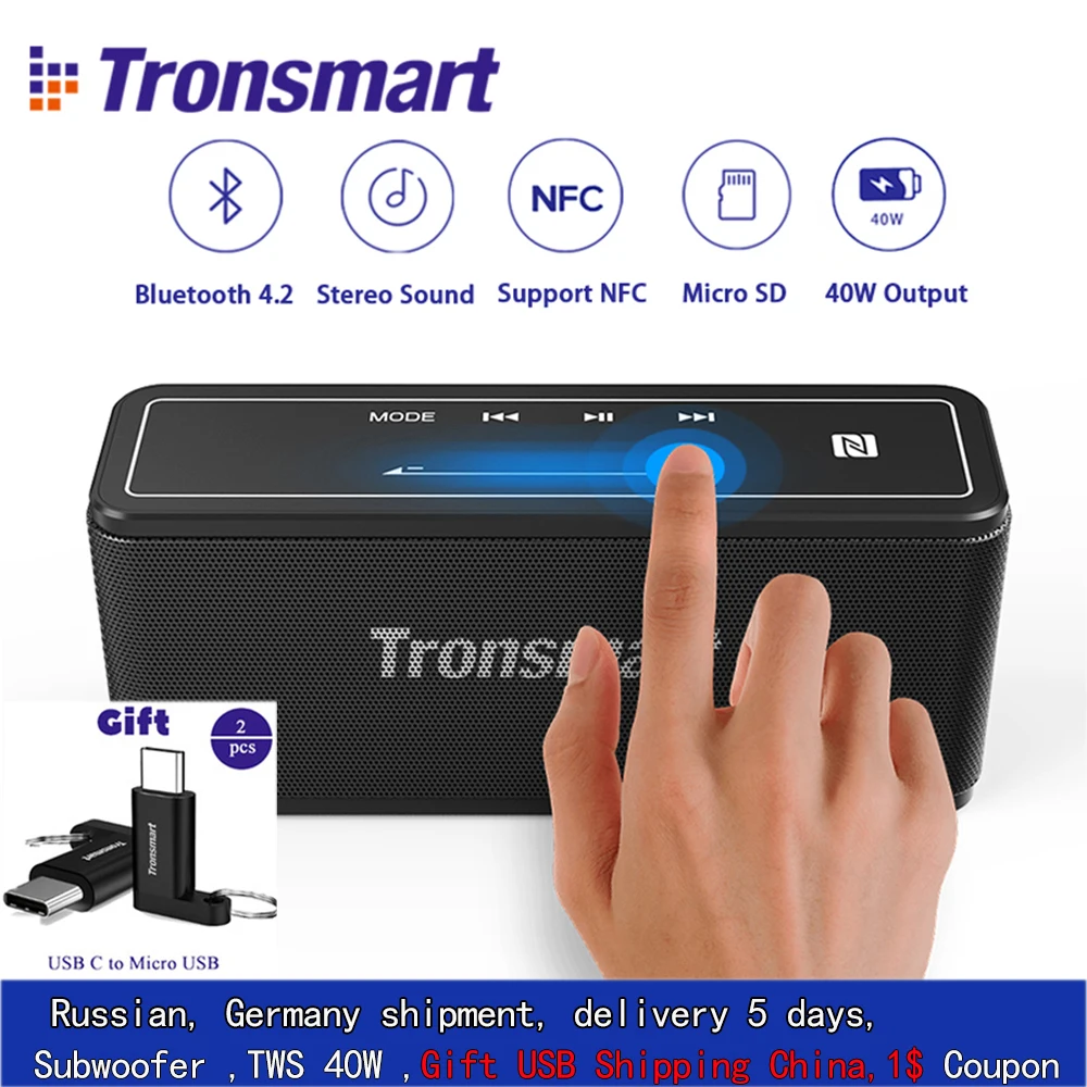 comprar Tronsmart Mega Bluetooth Speaker Soundbar Subwoofer 3D TWS 40 w Saída de Som Digital Ao Ar Livre Sem Fio NFC 20 m Falante Portátil