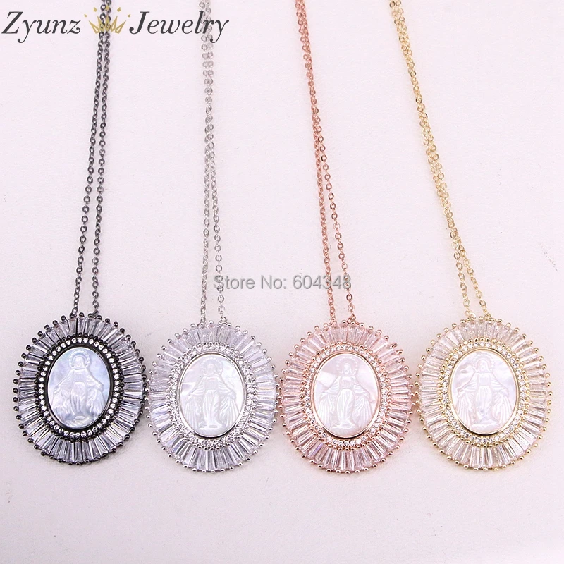 

5 Strands ZYZ310-2096 Women Necklace Mix Color Jesus /Virgin Mary Mother Shell Pendant Female Necklaces Religious Jewelry