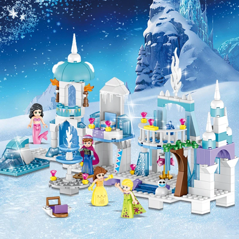 

4 in 1 Friends Princess Mermaid Elsa Anna Ice Castle Legoings Friends Model Building Blocks Sets Toys For Children Gift DBP485