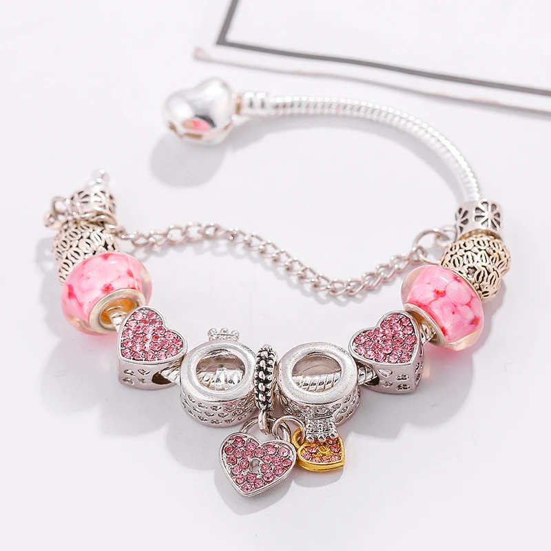 TOGORY ручной работы подлинный цвет серебра талисман браслет и браслет с розовой любовью подвеска «сделай сам» тонкие браслеты для женщин ювелирные изделия