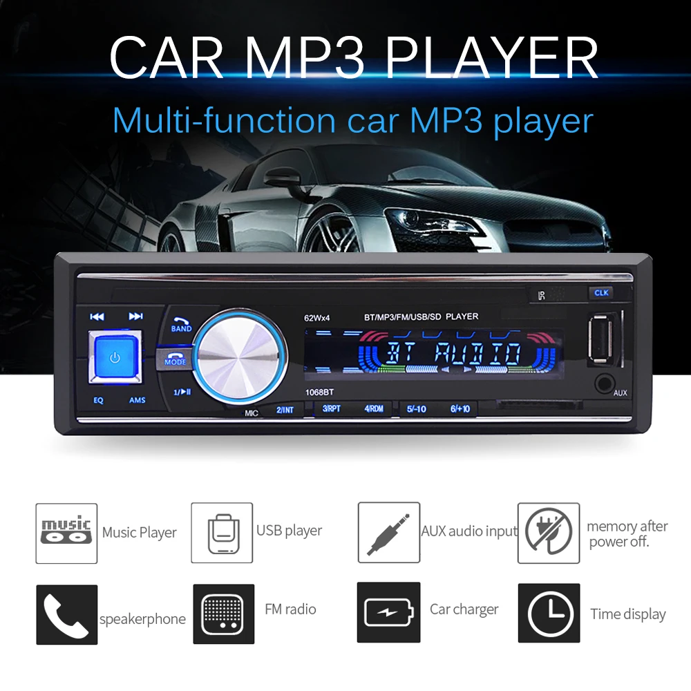 Автомагнитола с Bluetooth стереозвуком mp3 плеером поддержкой USB SD AUX FM приемником ИК